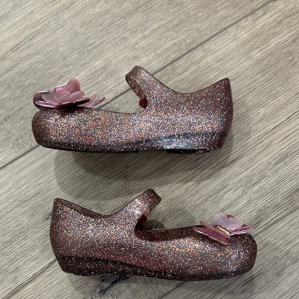 Mini Melissa Ultragirl Butterfly Jelly Ballerinas pink glitter Jellies Mary Jane - Picture 4 of 6